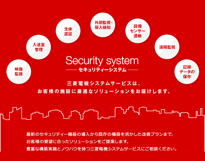 Security system ZLeB[VXe OHd@VXeT[rX́Aql̎{݂ɍœKȃ\[V͂܂B ŐṼZLeB[@̓̋@Pv܂ŁAql̗v]ɍ\[VĂ܂BLxȍ\zтƃmEnEOHd@VXeT[rXɂkB fĎ ގǗ ̔F OĎENm ݔZT[A uĎ L^f[^̕ۑ